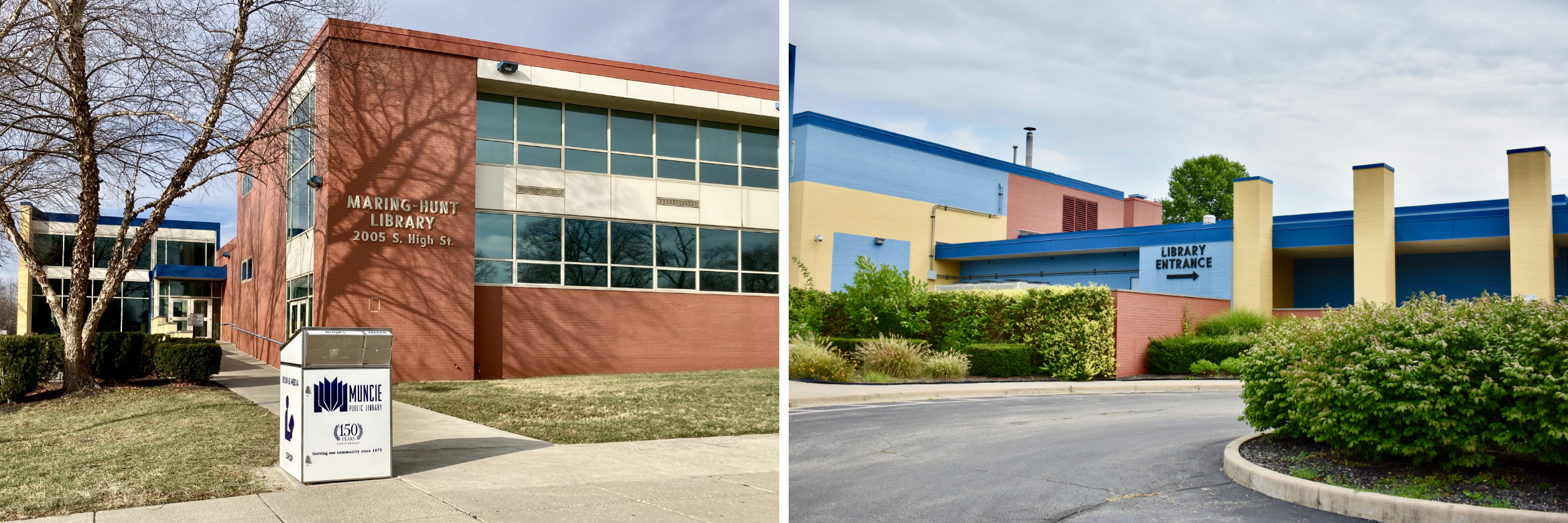 Front and back entrance of the Maring Hunt Library