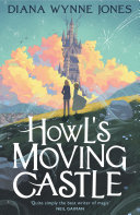 Cover art for "Howl’s Moving Castle" with illustration of two individuals on a hill looking at a tower in the distance.