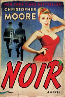 Cover art for "Noir" featuring a woman in a red dress in the foreground and the silhouettes of two men and a bridge in the background.