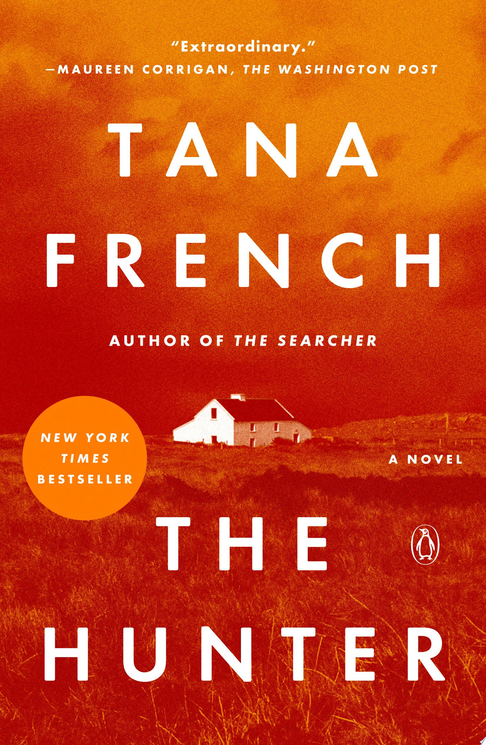 Cover art for "The Hunter" with an orange-tinted photo of a solitary cottage.