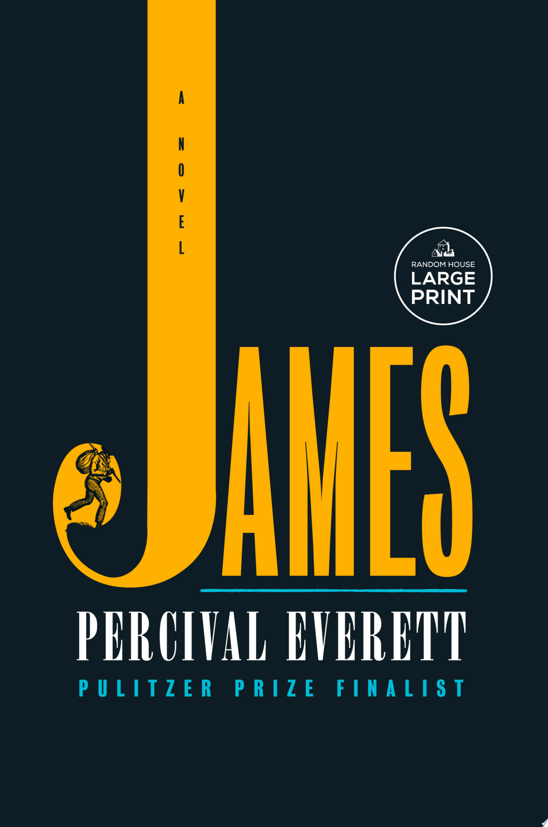 Book cover for James by Percival Everett, black cover with yellow letterings. 