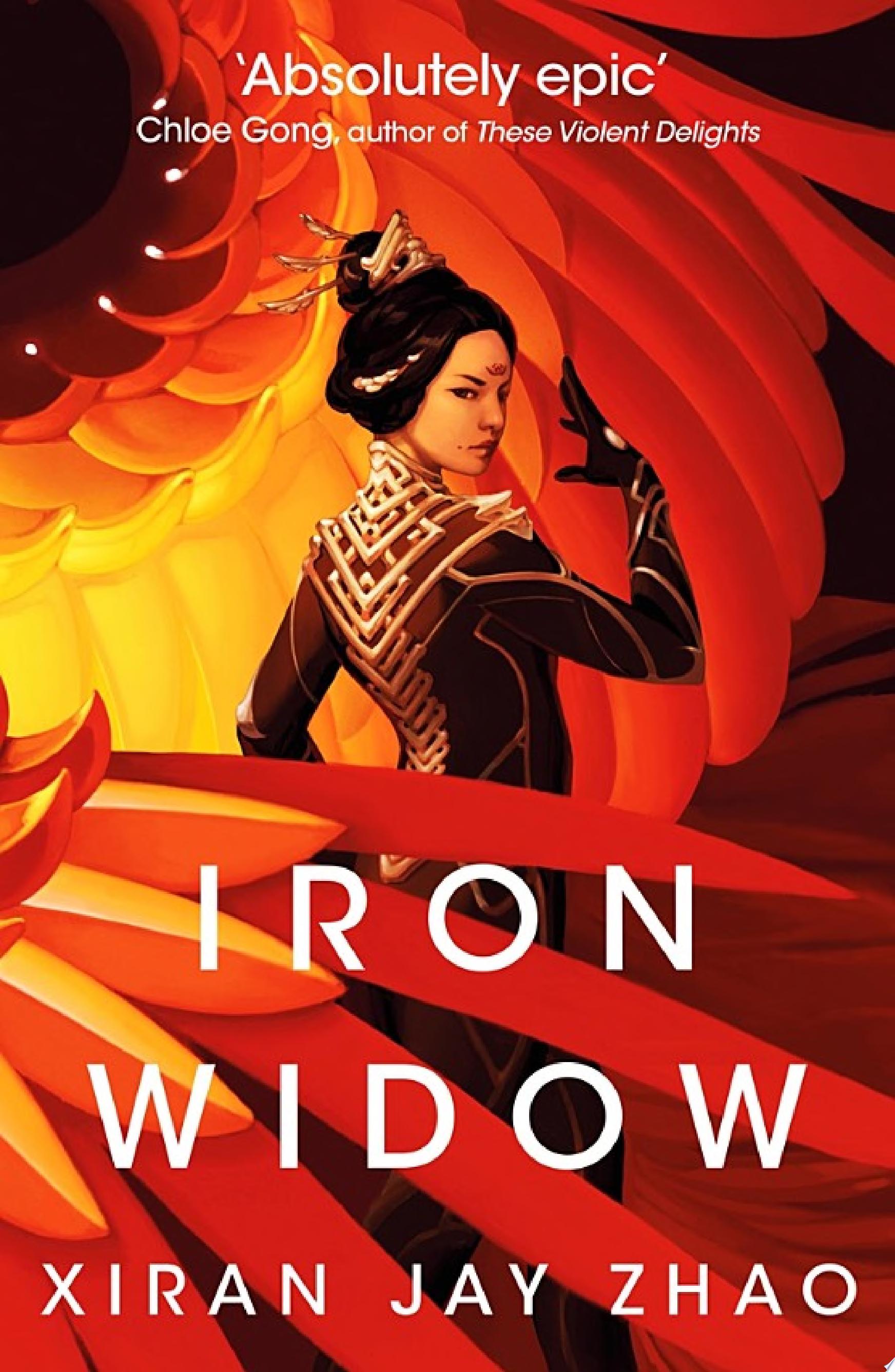 Cover art for "Iron Widow" with illustration of woman standing in an active pose looking over her shoulder at the viewer..