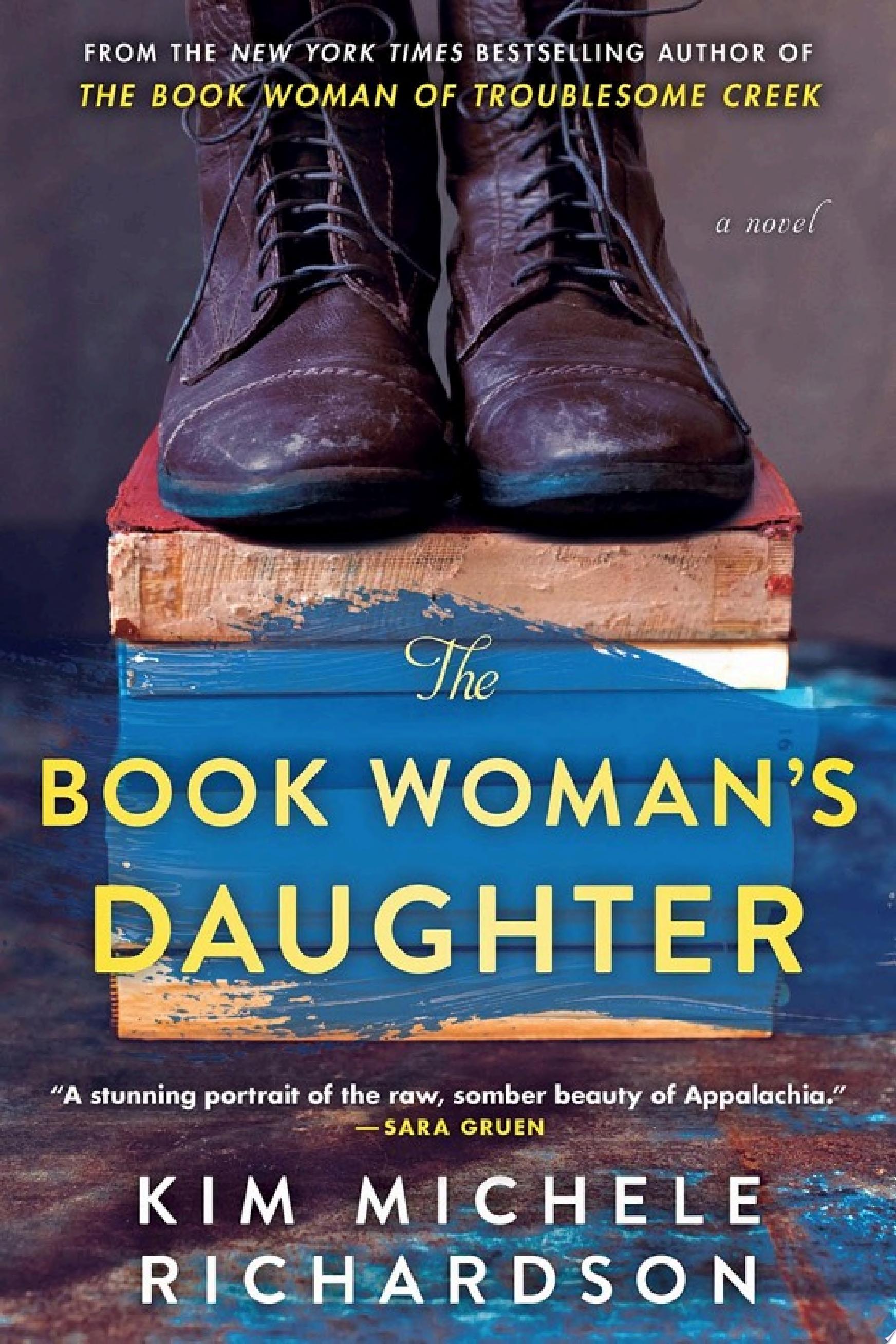 Book cover for The Book Woman's Daughter by Kim Michele Richardson, stack of book with books on the top.