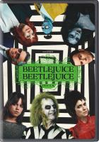 DVD cover art for "Beetlejuice Beetlejuice" with characters in whimsical goth and horror style.