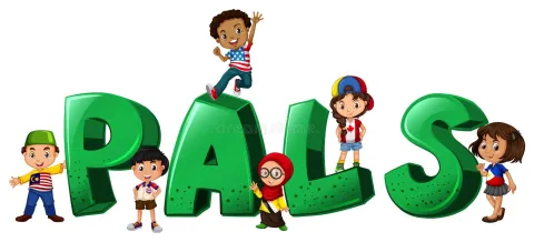 promotional image for Muncie Public Library's program "Preschool Pals" every Tuesday at 10:30am at Kennedy Library, a handful of children standing near the word "pals"