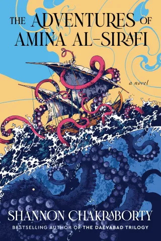 Book cover of sailing ship being attacked by sea monster